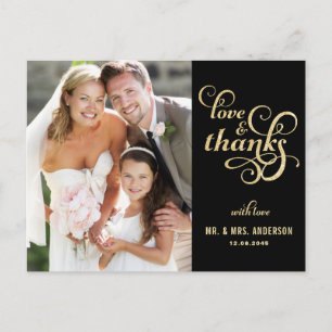 Gold Glitter Schrift Hochzeit Danke Postkarte