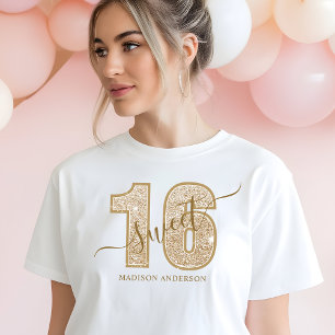 Gold Glitter Schriftzug Sweet 16 Geburtstag Tri-Blend Shirt