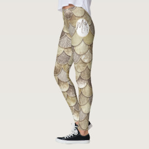 Gold Glitter Schuppen Monogramm Meerjungfrau  Leggings