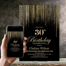 Gold Glitter Schwarz 30. Geburtstagsfeier