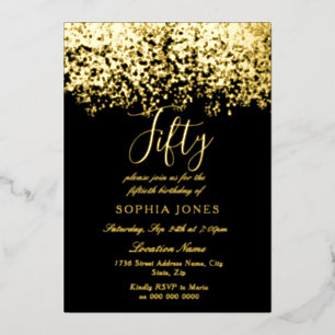 Gold Glitter Schwarz 50. Geburtstagsfeier Gold Folieneinladung