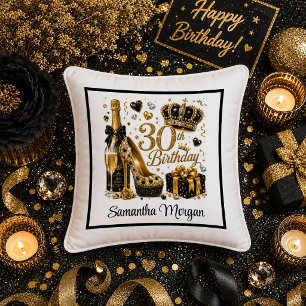 Gold Glitter Schwarz Luxe 30. Geburtstag Kissen