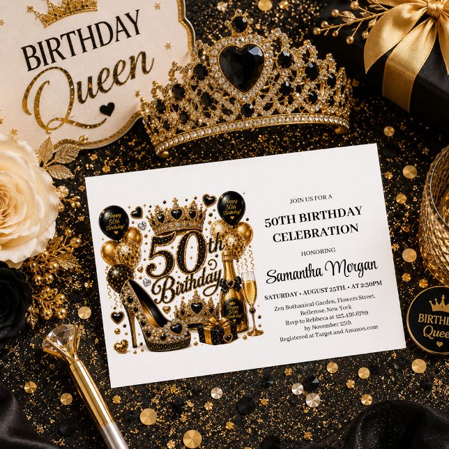 Gold Glitter Schwarz Luxus Fünfzig Und Fabelhaft E Einladung (Gold Glitter Black Luxury Fifty And Fabulous Invitation

)