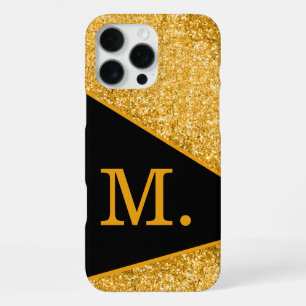 Gold Glitter Schwarz Monogramm iPhone 16 Pro Max Hülle
