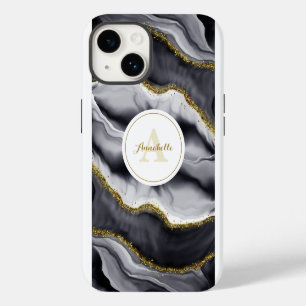 Gold Glitter Schwarz Personalisieren iPhone 14 Hülle