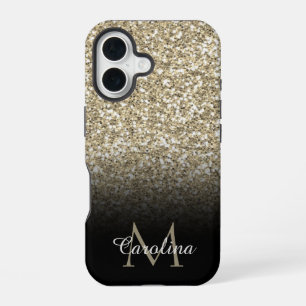 Gold Glitter, Schwarz, Personalisiert iPhone 16 Hülle