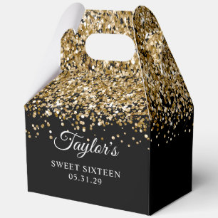 Gold Glitter Schwarz Sweet Sixteen Geschenkschachtel