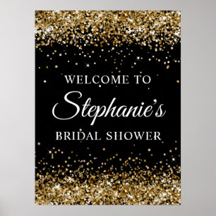 Gold Glitter Schwarze Hochzeitsdusche Willkommen Poster