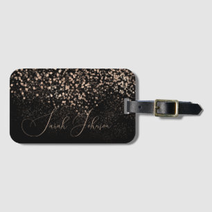 Gold Glitter & Schwarze Schrift Name Gepäckanhänger