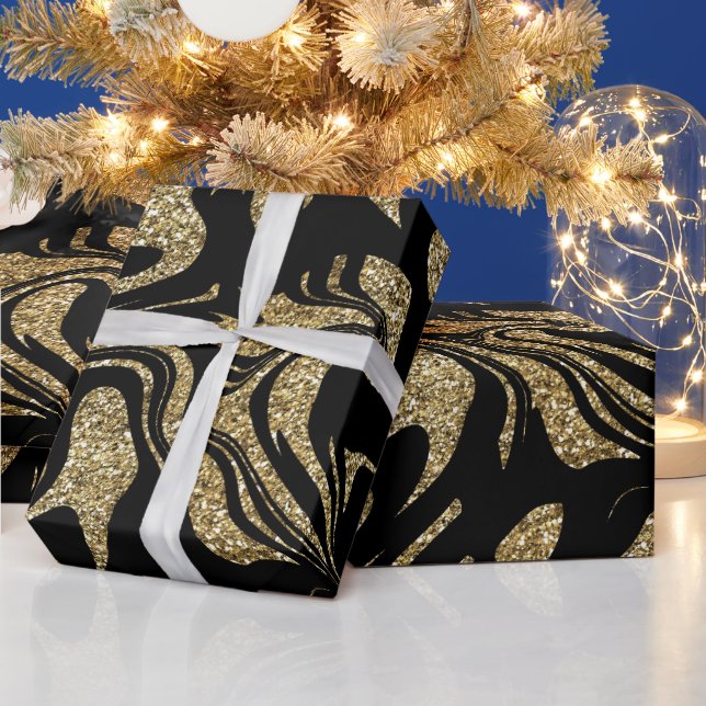 Gold Glitter & schwarzes stilvolles  Geschenkpapier (Feiertage)