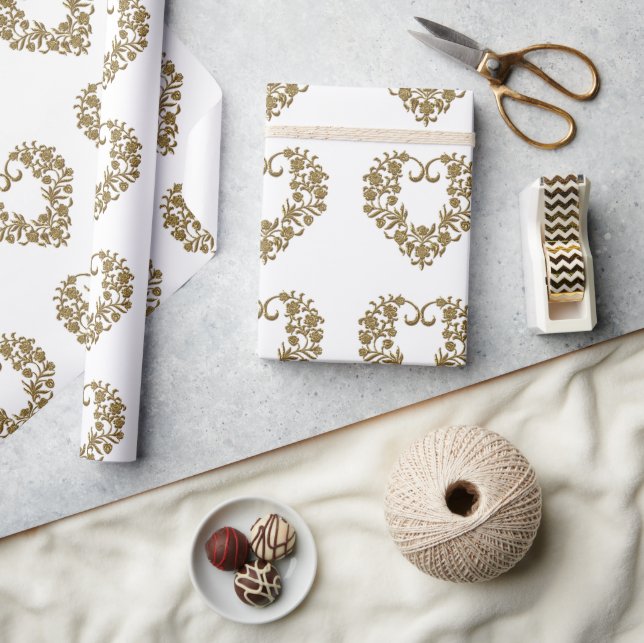 Gold Glitter Schwung Valentinstag Geschenkpapier (Kunsthandwerk)