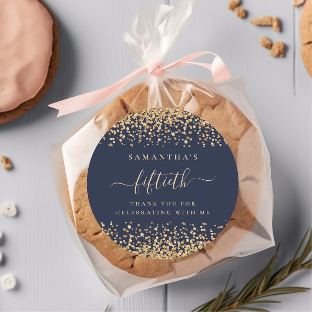 Gold Glitter Script Navy Blue 50th Party Thank You Runder Aufkleber (Von Creator hochgeladen)