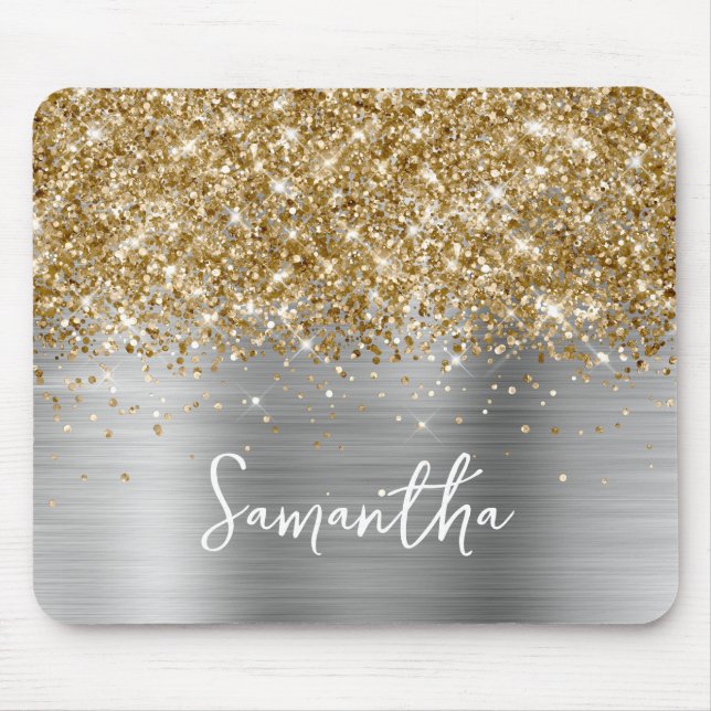 Gold Glitter Silber Glam Name Mousepad (Vorne)