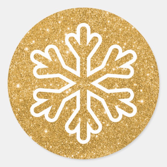 Gold Glitter Snowflake - Circle Sticker (Vorderseite)