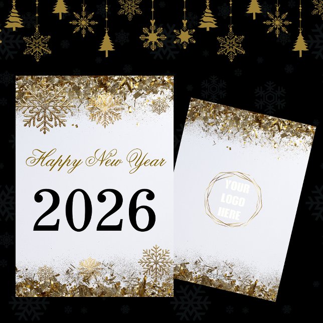  Gold Glitter Snowflake New Year logo company  Karte (Von Creator hochgeladen)