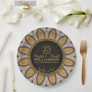 Gold Glitter Sonnenblume Moderne Hochzeit Pappteller