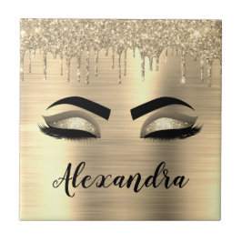 Gold Glitter Sparkle Eyelashes Monogram Name Fliese