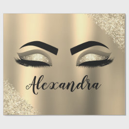Gold Glitter Sparkle Eyelashes Monogram Name Geschenkpapier