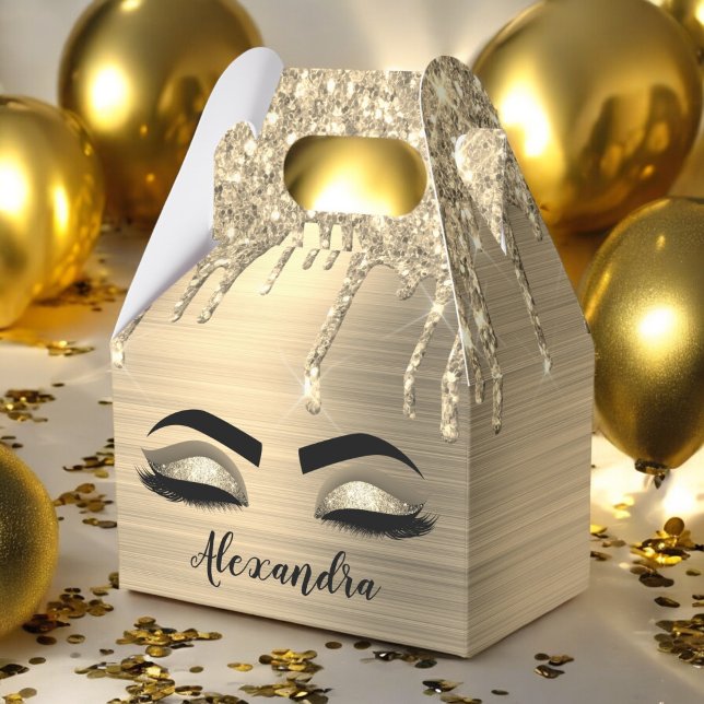 Gold Glitter Sparkle Eyelashes Monogram Name Geschenkschachtel (Von Creator hochgeladen)