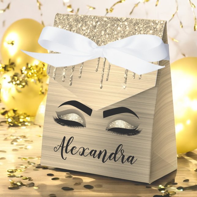 Gold Glitter Sparkle Eyelashes Monogram Name Geschenkschachtel (Von Creator hochgeladen)