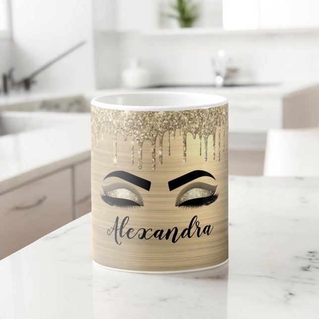 Gold Glitter Sparkle Eyelashes Monogram Name Kaffeetasse (Von Creator hochgeladen)