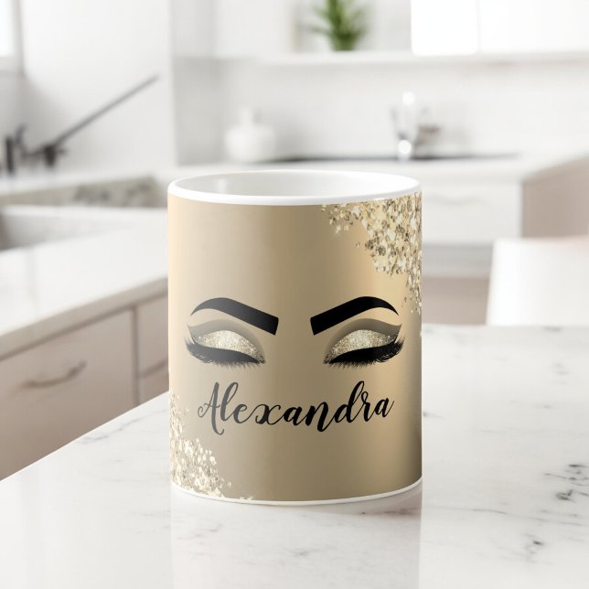 Gold Glitter Sparkle Eyelashes Monogram Name Kaffeetasse (Von Creator hochgeladen)