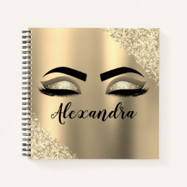 Gold Glitter Sparkle Eyelashes Monogram Name Notizbuch