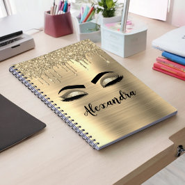 Gold Glitter Sparkle Eyelashes Monogram Name Notizbuch