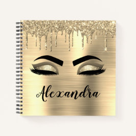 Gold Glitter Sparkle Eyelashes Monogram Name Notizbuch