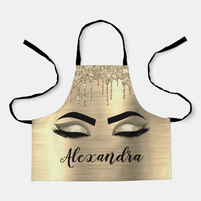 Gold Glitter Sparkle Eyelashes Monogram Name Schürze (Vorderseite)