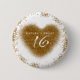 Gold Glitter Spill Sweet 16 Geburtstagsfeier Pin Button