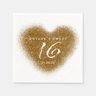 Gold Glitter Spill Sweet 16 Herz Partyservietten Serviette