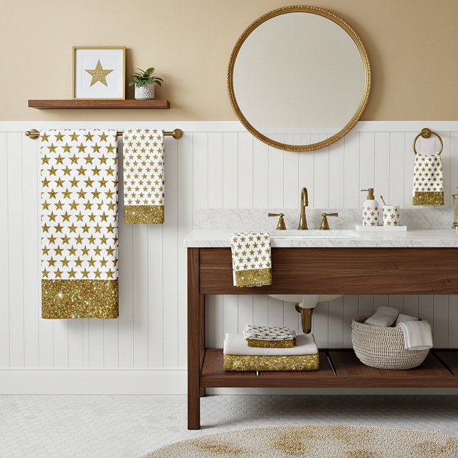 Gold Glitter Stars Bath Towel Set (Von Creator hochgeladen)