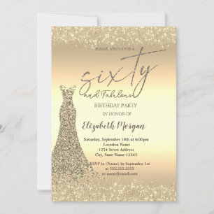 Gold Glitter Staub Border Kleid 60. Geburtstag Einladung