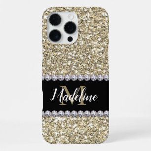 Gold Glitter Steine mit Namen und Monogramm iPhone 16 Pro Max Hülle