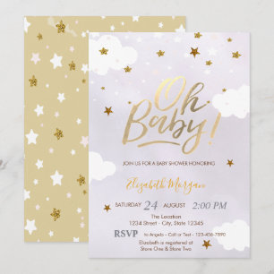 Gold Glitter Sterne Wolken Lavendel Baby Shower  Einladung