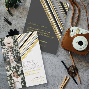 Gold Glitter Streifen 3 Foto Schicke Abschlussfeie Einladung