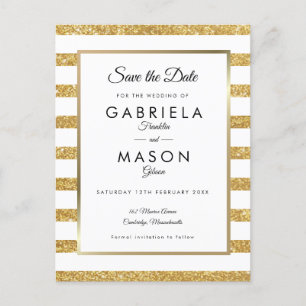 Gold Glitter Streifen Save the Date Ankündigungspostkarte