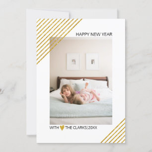 Gold glitter stripes New Year trendy photo Feiertagskarte