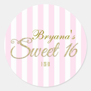 Gold Glitter SWEET 16 Pink Party Aufkleber