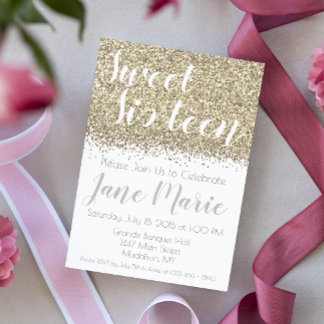 Gold Glitter Sweet Sixteen Geburtstagseinladung Einladung