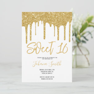 Gold Glitter Sweet Sixteen Mädchen Geburtstagsfeie Einladung