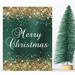Gold Glitter Tanne Grün Folie Groß Frohe Weihnacht Karte