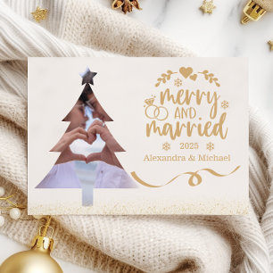 Gold Glitter Tannenbaum Foto Frohe & Verheiratete Feiertagskarte
