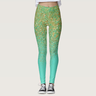 Gold Glitter & Teal Aqua Glam Glitzer Glitzernd Leggings