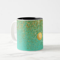 Gold Glitter & Teal Aqua Glam Individueller Monogr