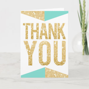Gold Glitter & Teal Hochzeit Danksagungskarte Dankeskarte
