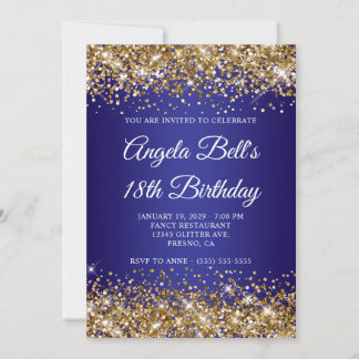Gold Glitter Tiefblauer Ombre 18. Geburtstag Einladung