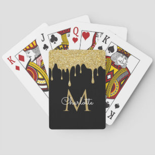 Gold Glitter Tropf Monogram Elegantes Mädchen-Skri Spielkarten