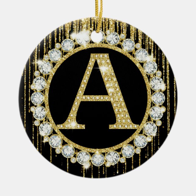 Gold Glitter Tropf Monogramm Anfangsbuchstabe Pers Keramik Ornament (Vorne)